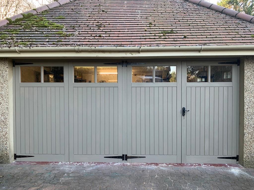 Painted boarded garage doors
