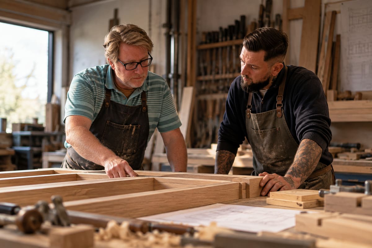 The two Foxthorne makers working together at the bench